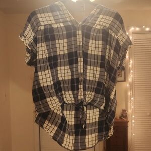 White and blue plaid blouse